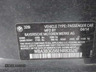 2014 BMW 3 Series 328i xDrive with VIN WBA3B3G56ENR83526, listed as a IAAI auction lot 41599262 with 154,587 mi miles and . Bid and sale history available at DreamBid. Image 9.