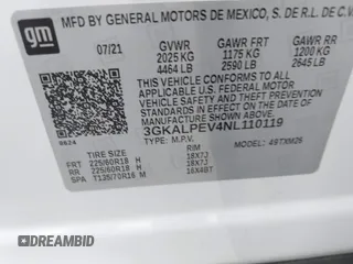 2022 GMC Terrain SLT with VIN 3GKALPEV4NL110119, listed as a IAAI auction lot 42033472 with 1 mi miles. Bid and sale history available at carsss.com. Image 9.