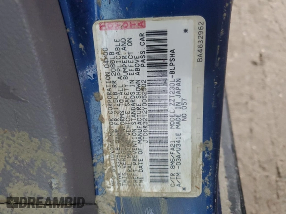 2000 Toyota Celica GT z VIN JTDDR32T2Y0052502, wystawiony jako Copart lot #74485804 z przebiegiem Nie podano mil oraz Nie do naprawy • Non repairable. Historia ofert i sprzedaży dostępna na DreamBid. Obrazek 13.