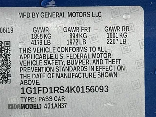 2019 Chevrolet Camaro 2LT with VIN 1G1FD1RS4K0156093, listed as a Copart auction lot 45787255 with 33,560 mi miles and Salvage Title. Bid and sale history available at carsss.com. Image 10.