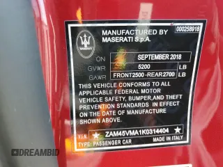 2019 Maserati GranTurismo Convertible Sport with VIN ZAM45VMA1K0314404, listed as a Copart auction lot 84752374 with 36,438 mi miles and Salvage Title. Bid and sale history available at carsss.com. Image 13.