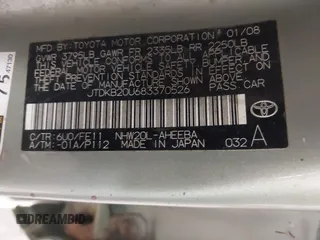 2008 Toyota Prius with VIN JTDKB20U683370526, listed as a IAAI auction lot 42583060 with 270,914 mi miles and . Bid and sale history available at DreamBid. Image 9.