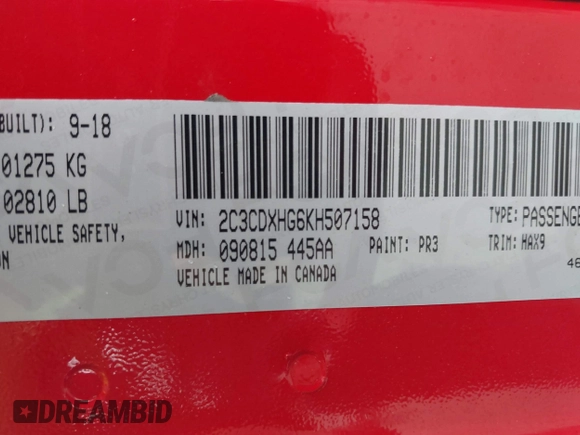 2019 Dodge Charger GT with VIN 2C3CDXHG6KH507158, listed as a IAAI auction lot 42053733 with 82,780 mi miles and . Bid and sale history available at DreamBid. Image 9.