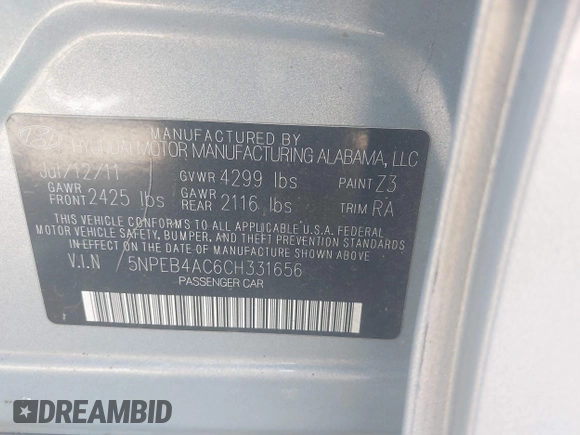 2012 Hyundai Sonata GLS with VIN 5NPEB4AC6CH331656, listed as a IAAI auction lot 41818783 with 179,604 mi miles. Bid and sale history available at carsss.com. Image 9.