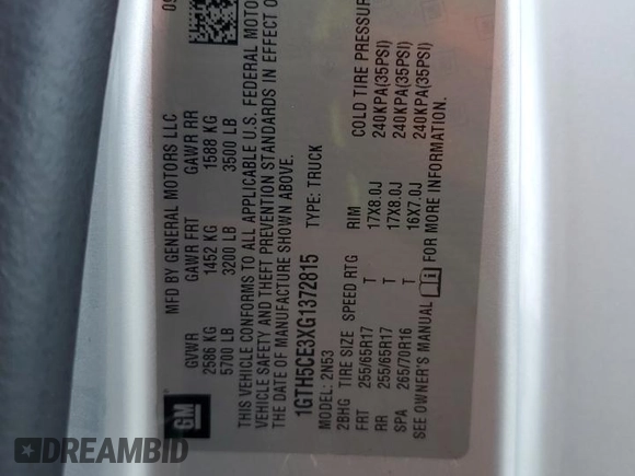 2016 GMC Canyon z VIN 1GTH5CE3XG1372815, wystawiony jako Copart lot #55076495 z przebiegiem 123 485 mil mil oraz Szkoda całkowita • Salvage title. Historia ofert i sprzedaży dostępna na DreamBid. Obrazek 12.