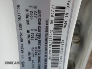 2020 Mazda 3 with VIN JM1BPBLM3L1158572, listed as a Copart auction lot 73055854 with Not provided miles and Salvage title. Bid and sale history available at DreamBid. Image 12.