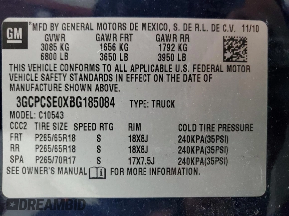 2011 Chevrolet Silverado 1500 LT with VIN 3GCPCSE0XBG185084, listed as a Copart auction lot 49314375 with 285,677 mi miles and Clean Title. Bid and sale history available at DreamBid. Image 12.