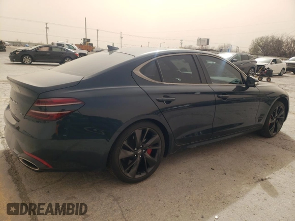 2023 Genesis G70 3.3T with VIN KMTG54TE4PU113520, listed as a Copart auction lot 49345075 with 35,625 mi miles and Salvage Title. Bid and sale history available at DreamBid. Image 3.