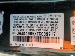 1996 Acura RL with VIN JH4KA965XTC009917, listed as a Copart auction lot 65083665 with 197,486 mi miles and Salvage title. Bid and sale history available at DreamBid. Image 12.