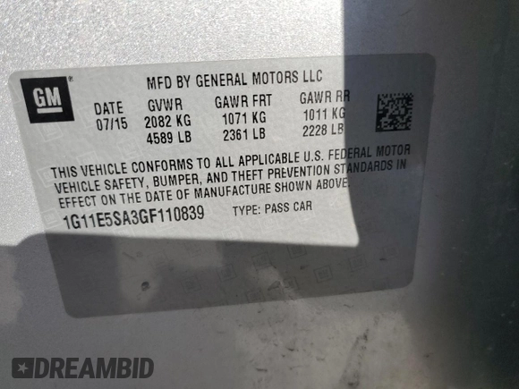 2016 Chevrolet Malibu Limited LTZ with VIN 1G11E5SA3GF110839, listed as a Copart auction lot 77317884 with 106,164 mi miles and Salvage Title. Bid and sale history available at carsss.com. Image 13.