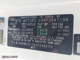 2018 Kia Sedona EX with VIN KNDMC5C19J6398270, listed as a IAAI auction lot 41371522 with 121,753 mi miles. Bid and sale history available at carsss.com. Image 7.