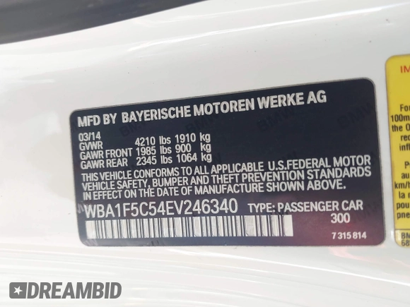 2014 BMW 2 Series 228i with VIN WBA1F5C54EV246340, listed as a IAAI auction lot 42457432 with 191,418 mi miles and . Bid and sale history available at DreamBid. Image 9.