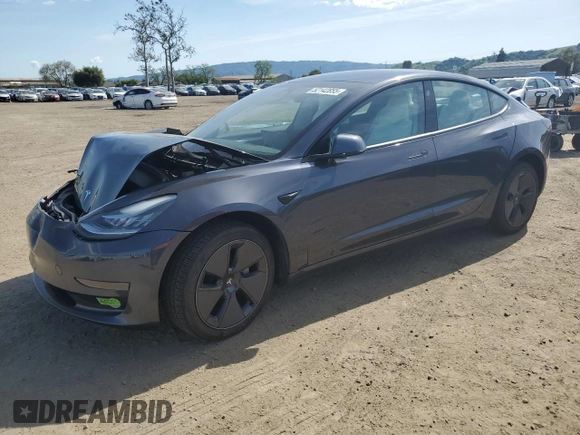 2022 Tesla Model 3 with VIN 5YJ3E1EA4NF244376, listed as a Copart auction lot 52142855 with Not Provided miles and Salvage Title. Bid and sale history available at DreamBid. Image 1.