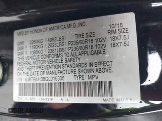 2016 Acura RDX with VIN 5J8TB4H38GL015305, listed as a IAAI auction lot 41672385 with 121,623 mi miles. Bid and sale history available at carsss.com. Image 9.