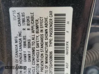 2016 Honda Civic Sedan EX with VIN 2HGFC2F73GH508696, listed as a Copart auction lot 52284095 with 266,304 mi miles and Salvage Title. Bid and sale history available at carsss.com. Image 13.