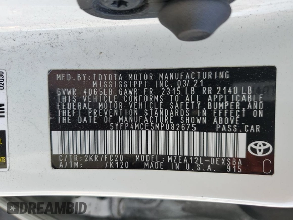 2021 Toyota Corolla SE with VIN 5YFP4MCE5MP082675, listed as a Copart auction lot 50195825 with 74,683 mi miles and Salvage Title. Bid and sale history available at carsss.com. Image 12.