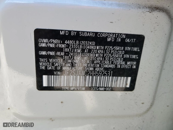 2017 Subaru Forester Touring with VIN JF2SJAWC2HH592531, listed as a Copart auction lot 82426374 with 31,152 mi miles and Salvage Title. Bid and sale history available at carsss.com. Image 12.