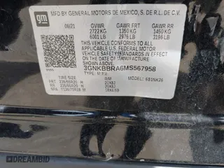 2021 Chevrolet Blazer LT with VIN 3GNKBBRA6MS567958, listed as a IAAI auction lot 39617848 with 66,229 mi miles. Bid and sale history available at carsss.com. Image 9.