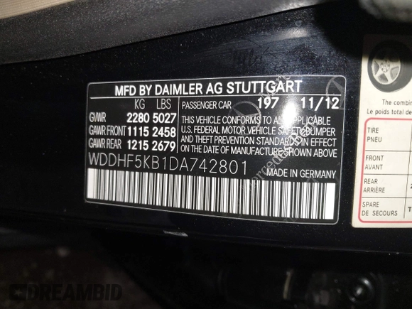 2013 Mercedes-Benz E 350 Luxury with VIN WDDHF5KB1DA742801, listed as a IAAI auction lot 41516130 with Not Provided miles and . Bid and sale history available at DreamBid. Image 9.
