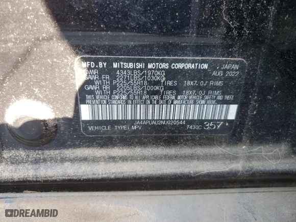2022 Mitsubishi Outlander Sport ES with VIN JA4APUAU2NU020544, listed as a Copart auction lot 74607034 with 0 mi miles and Salvage Title. Bid and sale history available at carsss.com. Image 14.
