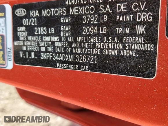 2021 Kia Forte GT-Line с VIN 3KPF34ADXME326721, выставлен на аукционе Copart как лот 54167215 с пробегом 119 768 миль миль и Списание • Salvage title. История ставок и продаж доступна на DreamBid. Изображение 12.