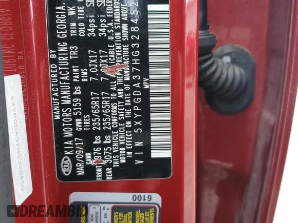 2017 Kia Sorento LX z VIN 5XYPGDA37HG328452, wystawiony jako Copart lot #83803644 z przebiegiem 133 518 mil mil oraz Szkoda całkowita • Salvage title. Historia ofert i sprzedaży dostępna na DreamBid. Obrazek 13.
