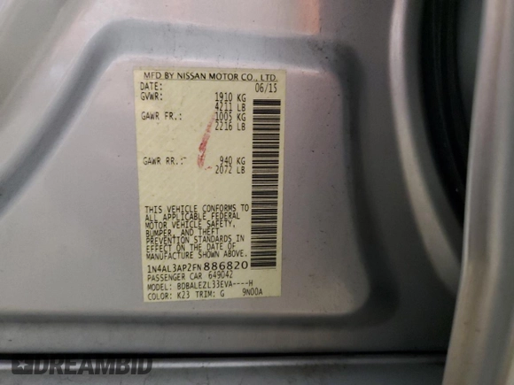 2015 Nissan Altima SL with VIN 1N4AL3AP2FN886820, listed as a Copart auction lot 61291065 with 98,579 mi miles and Salvage title. Bid and sale history available at DreamBid. Image 13.