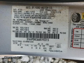 2010 Ford Fusion SPORT with VIN 3FAHP0KC6AR192215, listed as a Copart auction lot 50125045 with 132,125 mi miles and Salvage Title. Bid and sale history available at carsss.com. Image 12.