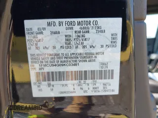 2009 Ford Escape Limited с VIN 1FMCU94G09KC03481, выставлен на аукционе IAAI как лот 42126118 с пробегом 167 446 миль миль и . История ставок и продаж доступна на DreamBid. Изображение 9.
