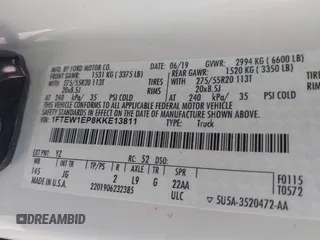 2019 Ford F-150 XL with VIN 1FTEW1EP8KKE13811, listed as a IAAI auction lot 41769452 with 133,146 mi miles and . Bid and sale history available at DreamBid. Image 9.