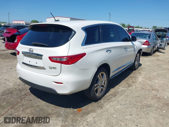 2014 Infiniti QX60 with VIN 5N1AL0MM5EC515117, listed as a IAAI auction lot 41995201 with 177,988 mi miles and . Bid and sale history available at carsss.com. Image 4.