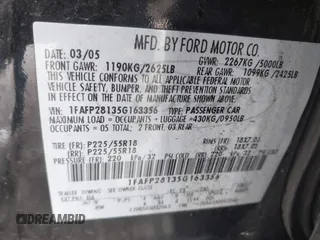 2005 Ford Five Hundred Limited z VIN 1FAFP28135G163356, wystawiony jako IAAI lot #41625946 z przebiegiem 160 869 mil mil oraz . Historia ofert i sprzedaży dostępna na DreamBid. Obrazek 9.