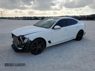2023 Genesis G70 2.0T with VIN KMTG34TA4PU104576, listed as a Copart auction lot 85082044 with 28,821 mi miles and Salvage Title. Bid and sale history available at DreamBid. Image 1.