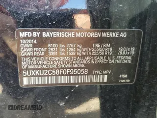 2015 BMW X6 xDrive35i with VIN 5UXKU2C58F0F95058, listed as a Copart auction lot 58367913 with 115,239 mi miles. Bid and sale history available at carsss.com. Image 13.