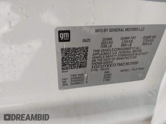 2021 Chevrolet Silverado 1500 RST with VIN 1GCUYEED7MZ367000, listed as a IAAI auction lot 42049697 with 44,422 mi miles and . Bid and sale history available at DreamBid. Image 9.