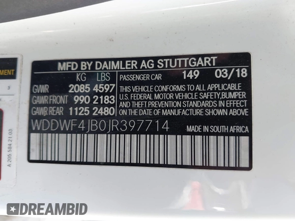2018 Mercedes-Benz C 300 with VIN WDDWF4JB0JR397714, listed as a IAAI auction lot 41644105 with 91,708 mi miles and . Bid and sale history available at carsss.com. Image 9.