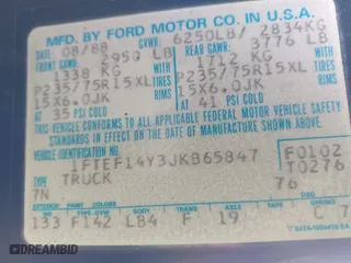 1988 Ford Pickup with VIN 1FTEF14Y3JKB65847, listed as a IAAI auction lot 41621145 with 53,993 mi miles. Bid and sale history available at carsss.com. Image 9.