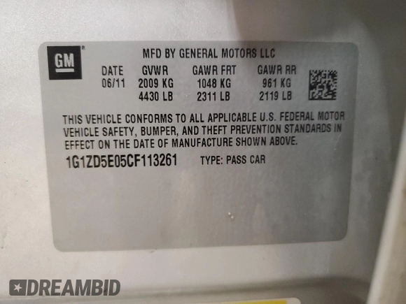 2012 Chevrolet Malibu 2LT with VIN 1G1ZD5E05CF113261, listed as a Copart auction lot 53618835 with 162,315 mi miles and Non Repairable. Bid and sale history available at DreamBid. Image 12.