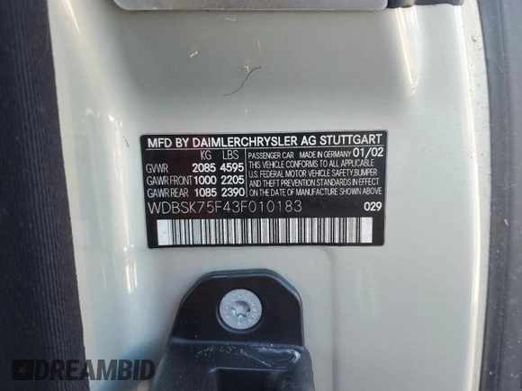 2003 Mercedes-Benz SL 500 z VIN WDBSK75F43F010183, wystawiony jako Copart lot #55220355 z przebiegiem 74 967 mil mil oraz Szkoda całkowita • Salvage title. Historia ofert i sprzedaży dostępna na DreamBid. Obrazek 12.