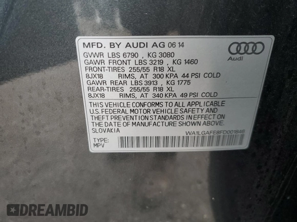 2015 Audi Q7 Premium Plus z VIN WA1LGAFE8FD001846, wystawiony jako Copart lot #47010255 z przebiegiem 80 156 mil mil oraz Szkoda całkowita • Salvage title. Historia ofert i sprzedaży dostępna na DreamBid. Obrazek 15.