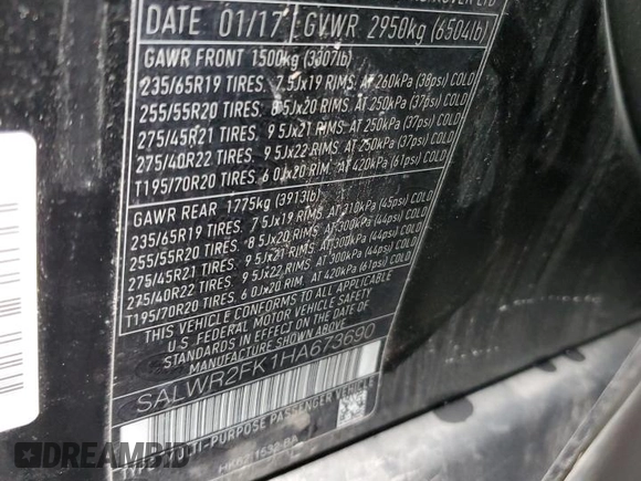 2017 Land Rover Range Rover Sport HSE with VIN SALWR2FK1HA673690, listed as a Copart auction lot 50484525 with 123,544 mi miles and Salvage Title. Bid and sale history available at carsss.com. Image 13.