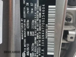 2013 Kia Optima EX with VIN 5XXGN4A77DG254604, listed as a Copart auction lot 62791005 with 183,550 mi miles and Clean title. Bid and sale history available at DreamBid. Image 12.