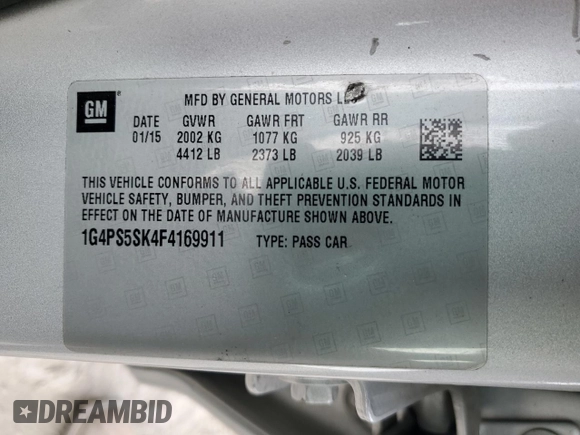 2015 Buick Verano Group z VIN 1G4PS5SK4F4169911, wystawiony jako Copart lot #50196645 z przebiegiem 167 579 mil mil oraz Szkoda całkowita • Salvage title. Historia ofert i sprzedaży dostępna na DreamBid. Obrazek 12.