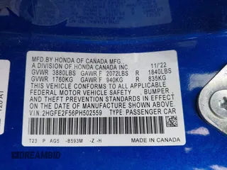 2023 Honda Civic Sport z VIN 2HGFE2F56PH502559, wystawiony jako IAAI lot #41558054 z przebiegiem 48 961 mil mil oraz . Historia ofert i sprzedaży dostępna na DreamBid. Obrazek 9.