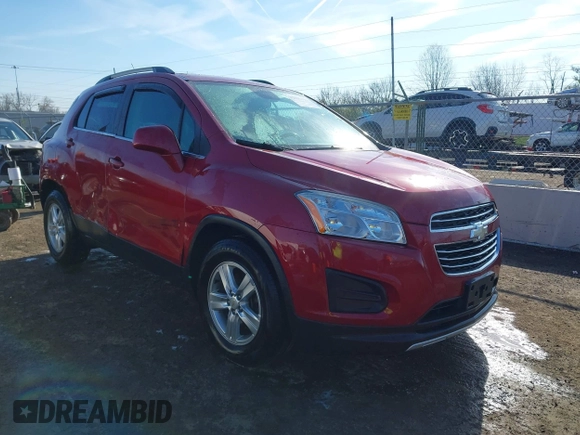 2015 Chevrolet Trax LT with VIN KL7CJLSB4FB110554, listed as a IAAI auction lot 42000016 with 125,959 mi miles. Bid and sale history available at carsss.com. Image 1.