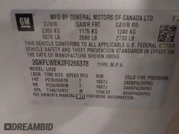 2015 GMC Terrain SLE with VIN 2GKFLWEK2F6266378, listed as a IAAI auction lot 41502765 with 104,441 mi miles and . Bid and sale history available at carsss.com. Image 9.