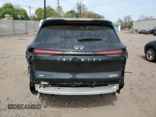 2025 Infiniti QX60 Luxe with VIN 5N1AL1FS5SC348500, listed as a Copart auction lot 54202275 with 2,172 mi miles and Salvage title. Bid and sale history available at DreamBid. Image 6.
