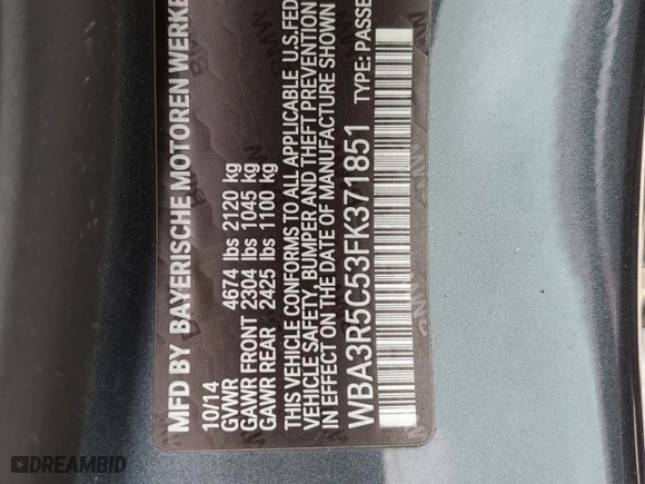2015 BMW 4 Series 435i xDrive with VIN WBA3R5C53FK371851, listed as a Copart auction lot 67656544 with 86,438 mi miles and Salvage Title. Bid and sale history available at carsss.com. Image 12.