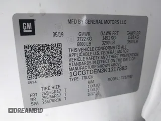 2019 Chevrolet Colorado 4WD Z71 z VIN 1GCGTDEN3K1317883, wystawiony jako IAAI lot #41439010 z przebiegiem 34 306 mil mil oraz . Historia ofert i sprzedaży dostępna na DreamBid. Obrazek 9.