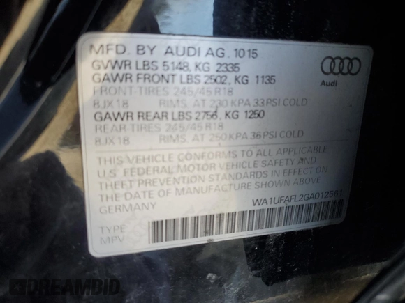 2016 Audi allroad A4 Premium Plus z VIN WA1UFAFL2GA012561, wystawiony jako Copart lot #61605805 z przebiegiem 76 708 mil mil oraz Szkoda całkowita • Salvage title. Historia ofert i sprzedaży dostępna na DreamBid. Obrazek 12.